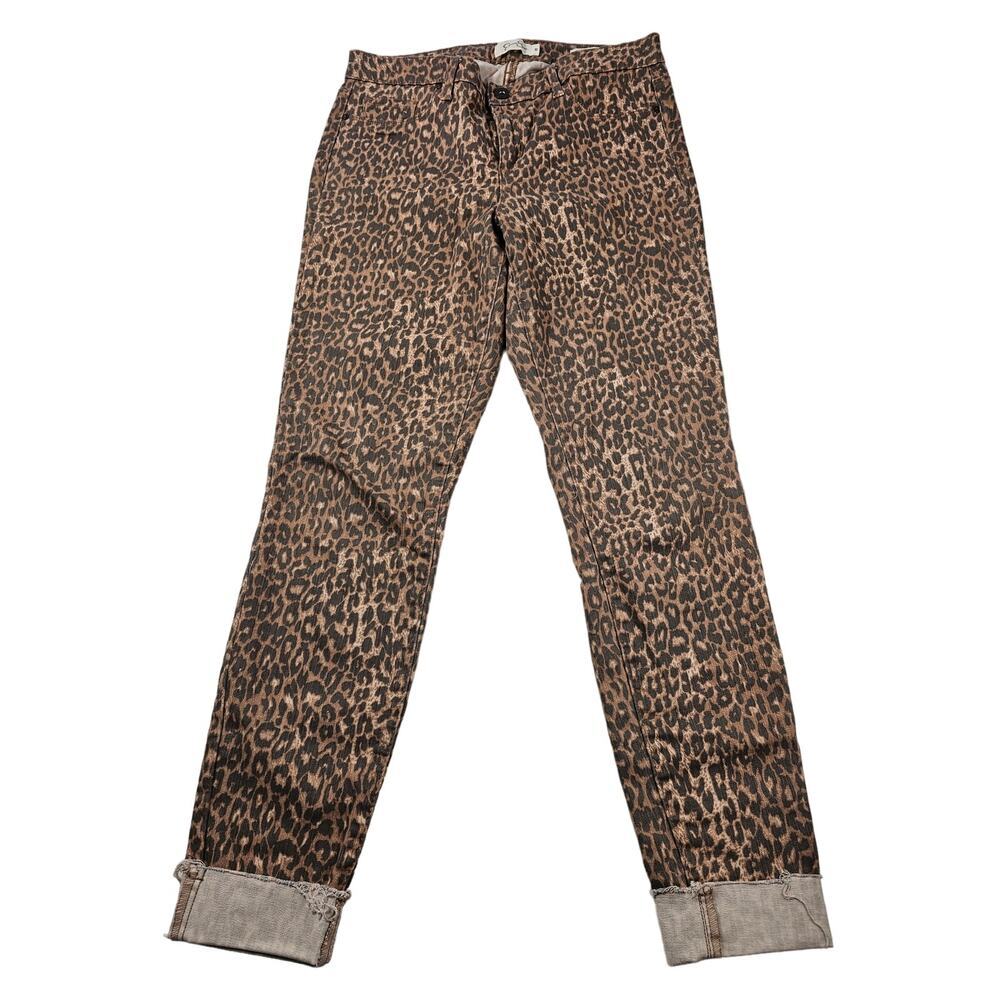 Kiss me super skinny size 29 leapord print cuffed ankle capris mid rise casual ^